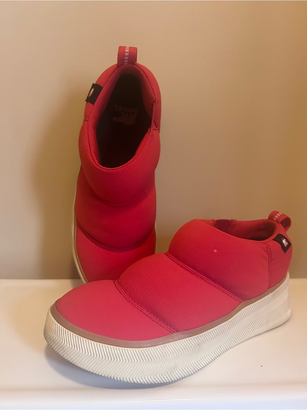 Sorel Women's Red Slip-On Padded Winter Sneaker Boots